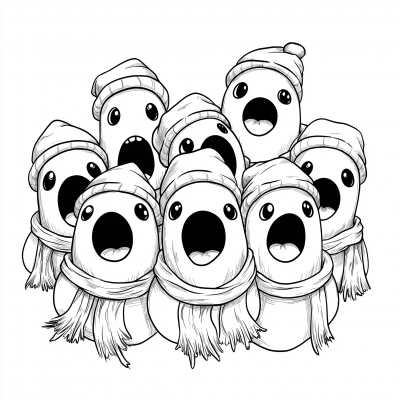 Cute Ghost Carolers Coloring Page