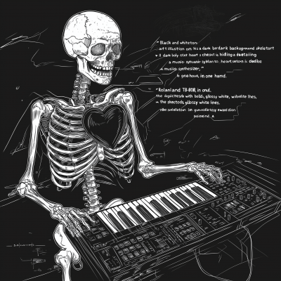 Skeleton with Heart and Synthesizer