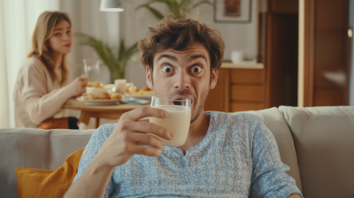 Surprised Man Enjoying Milk