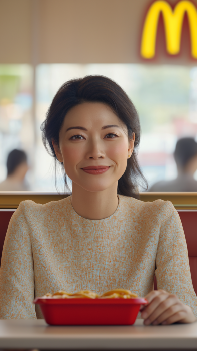 Smiling Asian Mom in McDonald’s