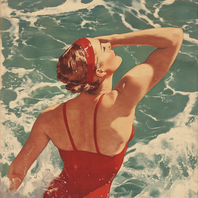 Graceful Bather in Red