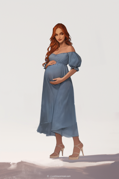 Pregnant Woman in Blue Dress