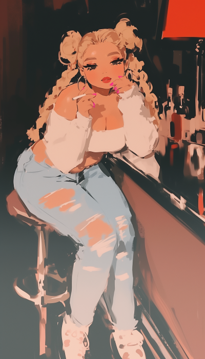 Chubby Girl at the Bar