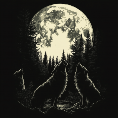 Howling Wolves Under the Moon