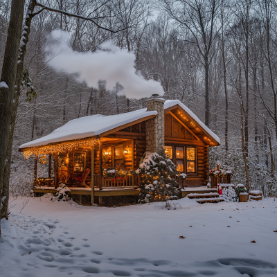 Snowy Cabin in the Woods