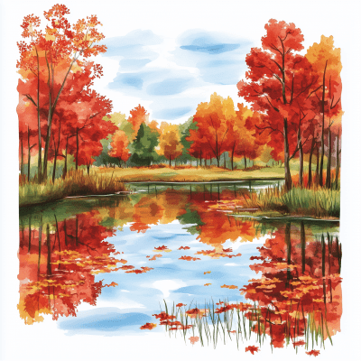 Autumn Pond Reflection