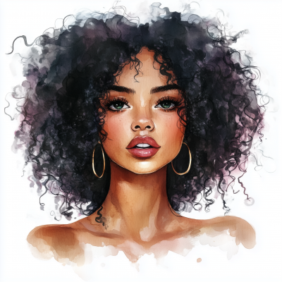 Glamorous Black Girl Watercolor Art