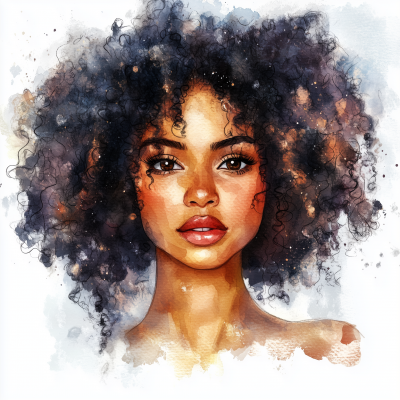 Glamorous Black Girl Watercolor Illustration