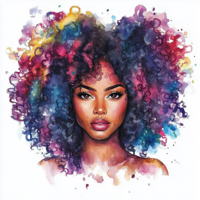 Glamorous Black Girl Watercolor