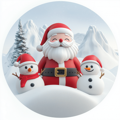 Cheerful Santa and Snowmen