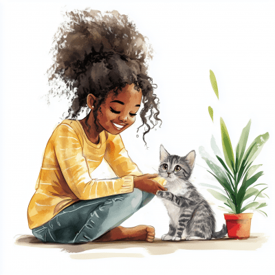 Joyful Girl with Pet