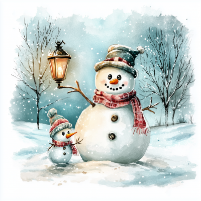 Retro Snowman with a Frosty Friend