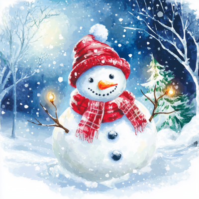 Retro Snowman in Winter Wonderland