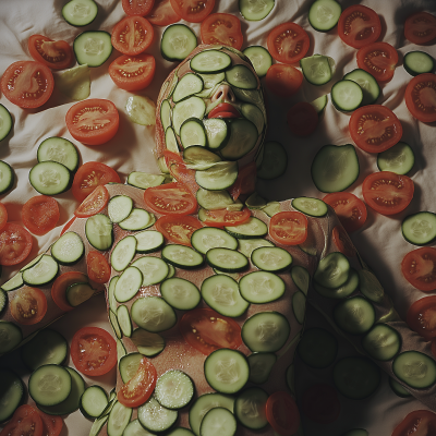 Woman Covered in Vegetables