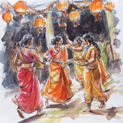 Durga Puja Celebration Sketch