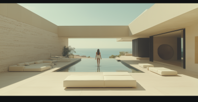 Woman Walking on Terrace