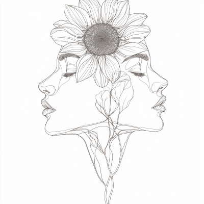 Feminine Sunflower and Faces