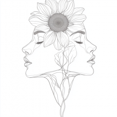Elegant Sunflower and Female Faces