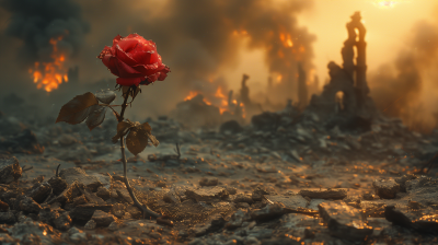 Solitary Rose in Apocalyptic Landscape