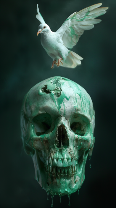 Green Skull with Dove