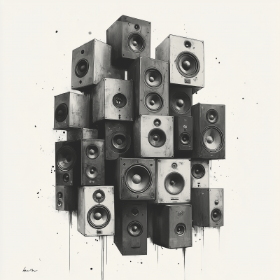 Abstract Audio Speakers Collage