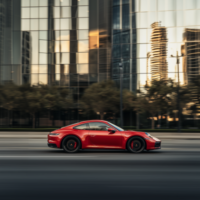 Red Porsche 911 on City Road