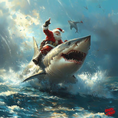 Santa Riding a Shark