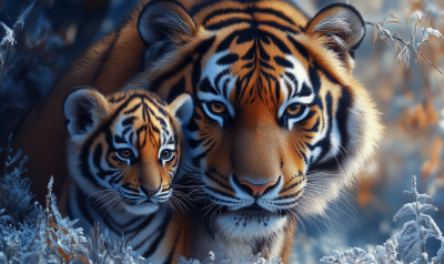 Tiger and Cub in Blue