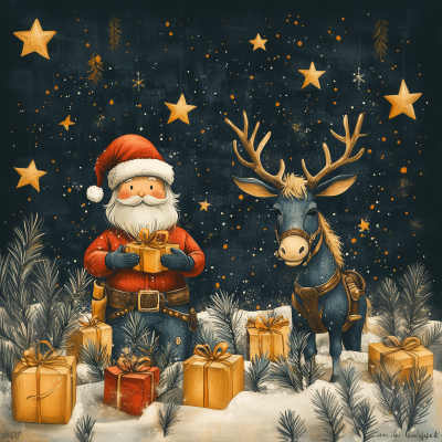 Cowboy Christmas Seamless Pattern