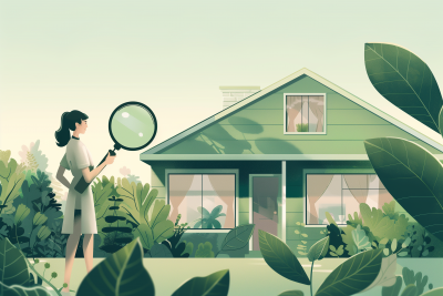 Woman Inspecting House with Magnifying Glass