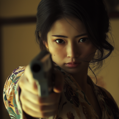 Beautiful Japanese Person with Gun