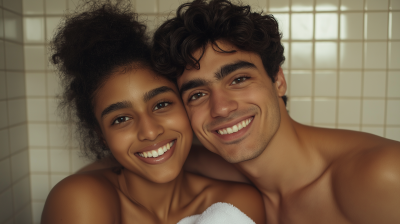 Happy Couple in Bathroom