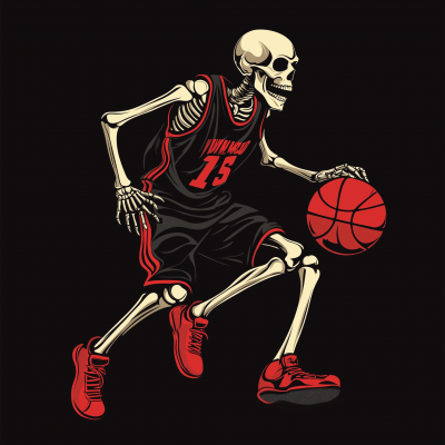 Skeleton Playing Basketball