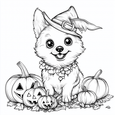 Cute Halloween Puppy Coloring Page