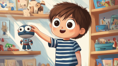 Joyful Boy Reaching for Toy