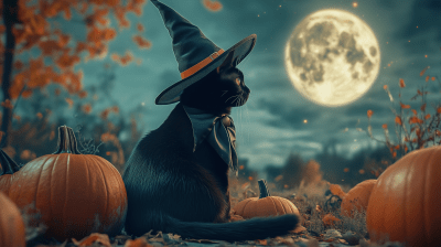 Witch Cat in the Moonlight