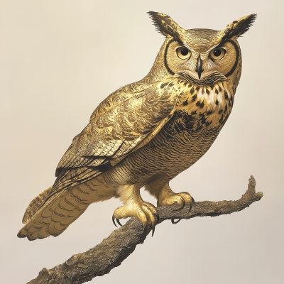 Great Horned Owl in Gold Foil