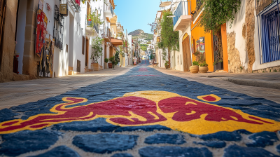 Red Bull Logo on Cobblestone