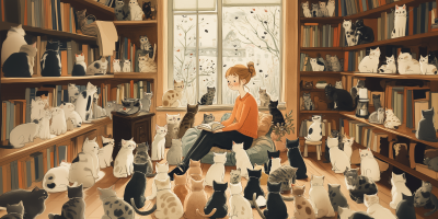 Woman Surrounded by Cats