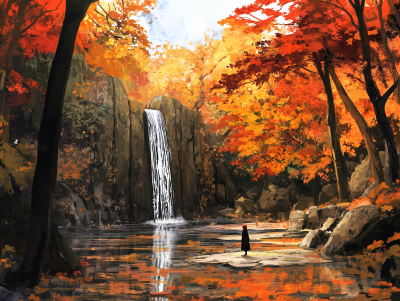 Autumn Landscape with Hot Springs