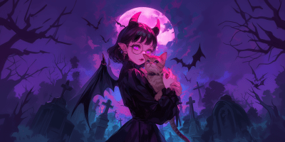 Midnight Witch and Kitten