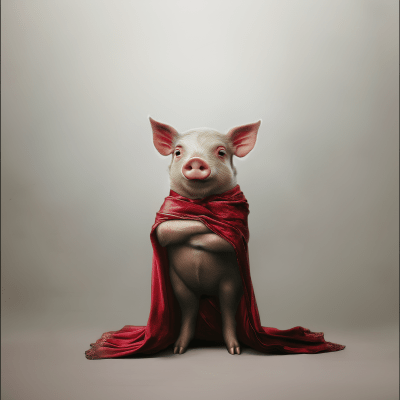 Hyperrealistic Little Pig in Superhero Costume