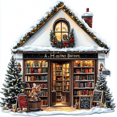 Cozy Bookshop with Christmas Decorations