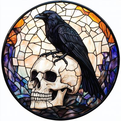 Beautiful Black Crow on Skull