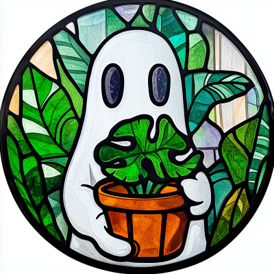 Cute Ghost with Monstera