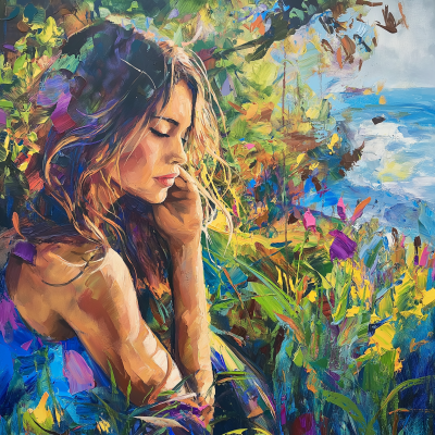 Girl Painting in Nature