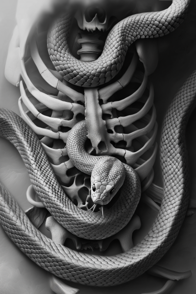 Snake Emerging from Skeleton