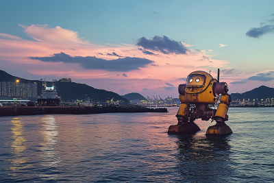 Giant Vintage Robot in the Sea