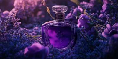 Elegant Perfume Bottle with Purple Flowers