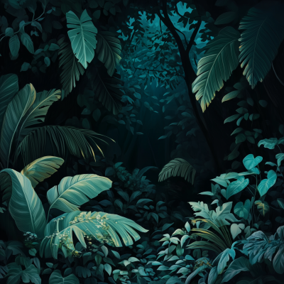 Dark Forest with Green Plants